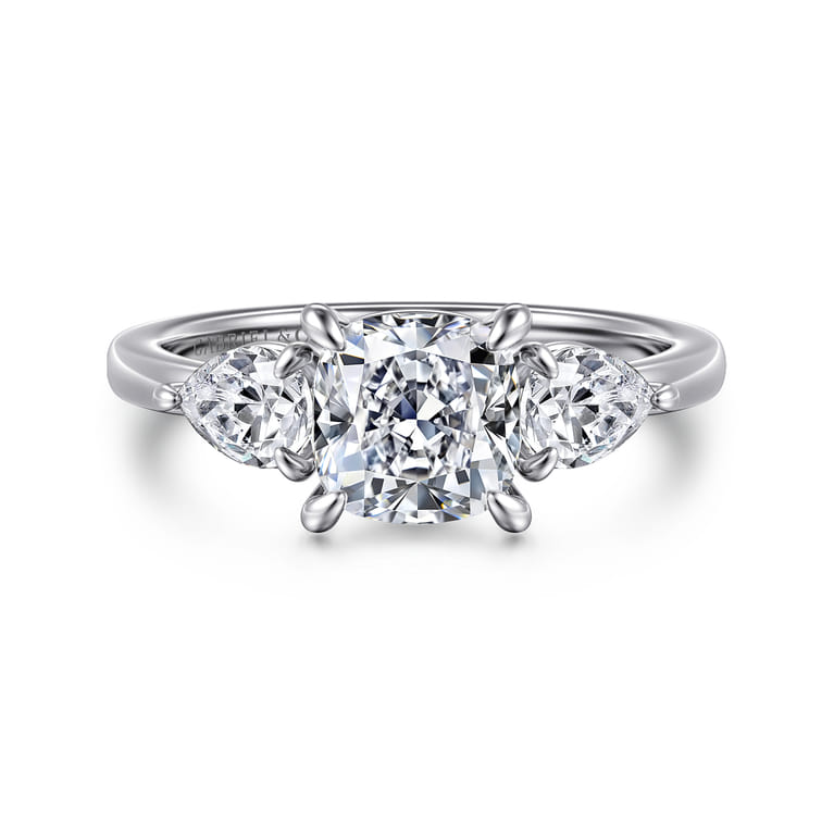Adalia - 14K White Gold Cushion Cut Three Stone Diamond Engagement Ring - 0.6 ct - Shot 1