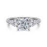 Adalia - 14K White Gold Cushion Cut Three Stone Diamond Engagement Ring - 0.6 ct