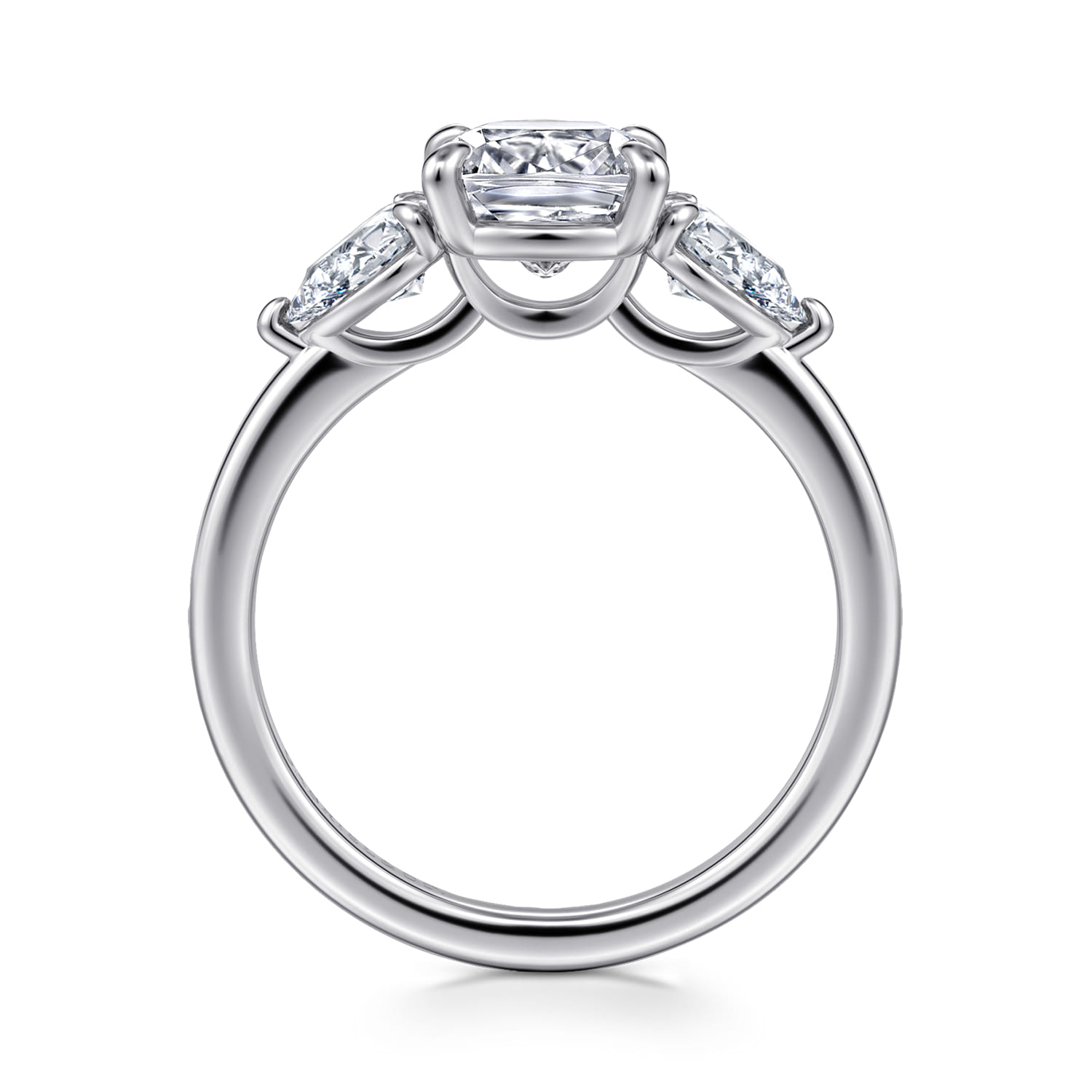 Adalia - 14K White Gold Cushion Cut Three Stone Diamond Engagement Ring - 0.6 ct - Shot 2