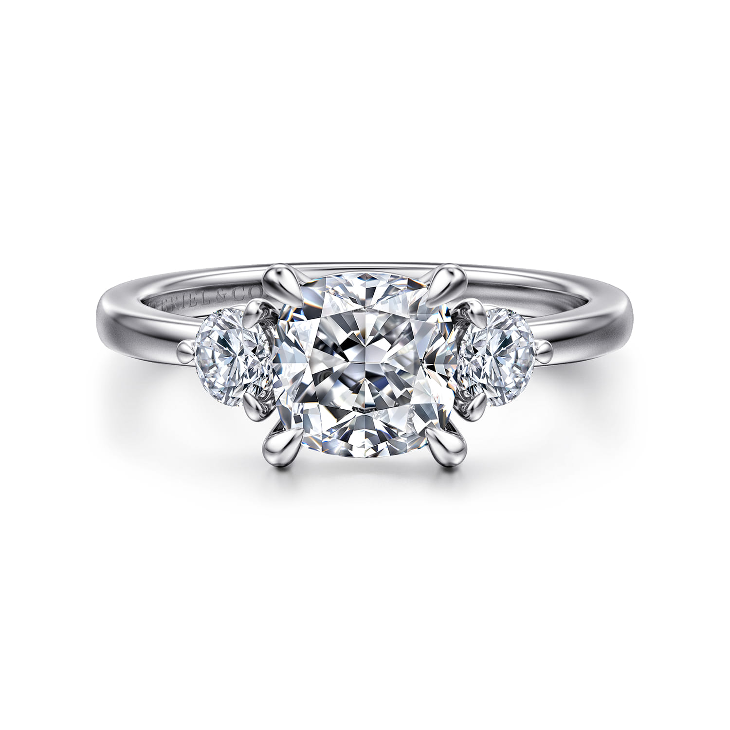 Adeline - 14K White Gold Cushion Cut Three Stone Diamond Engagement Ring - 0.35 ct - Shot 1