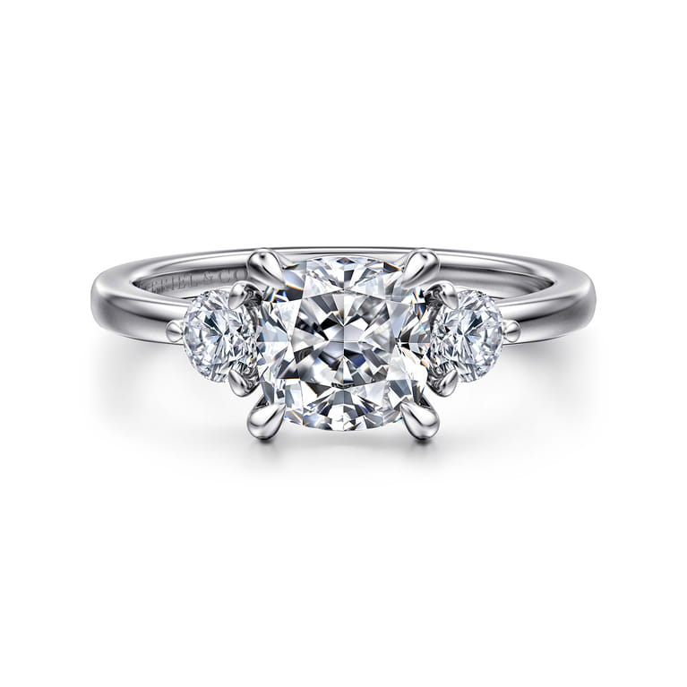 Adeline - 14K White Gold Cushion Cut Three Stone Diamond Engagement Ring - 0.35 ct - Shot 1