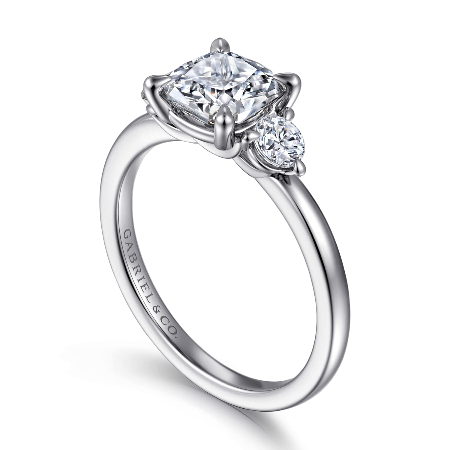 Adeline - 14K White Gold Cushion Cut Three Stone Diamond Engagement Ring - 0.35 ct - Shot 3