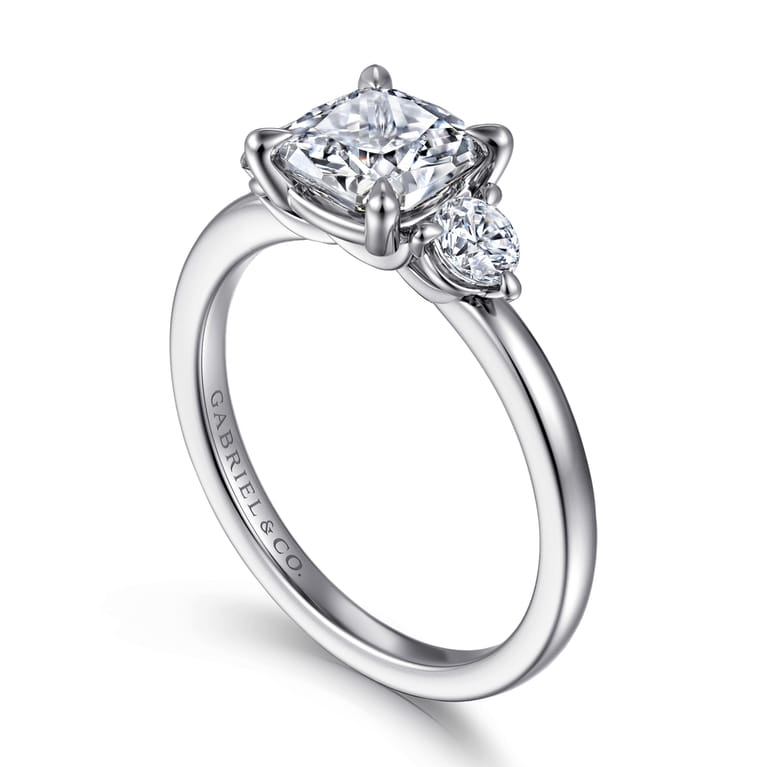 Adeline - 14K White Gold Cushion Cut Three Stone Diamond Engagement Ring - 0.35 ct - Shot 3
