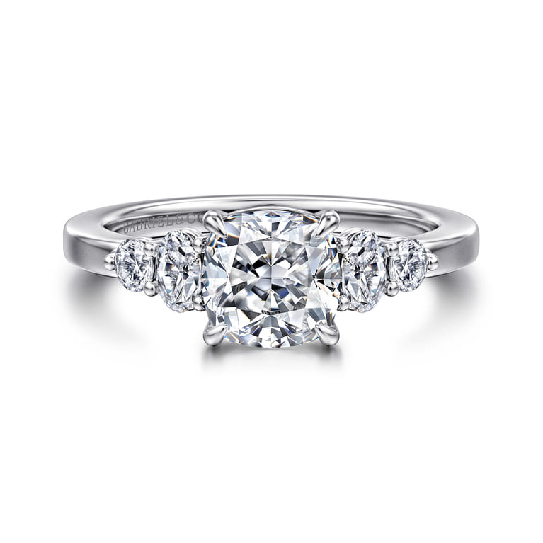 Wave - 14K White Gold Cushion Cut Diamond Engagement Ring - 0.4 ct - Shot 1