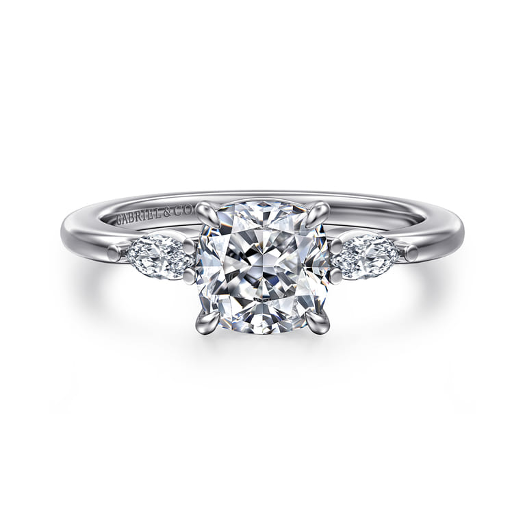 Dela - 14K White Gold Cushion Cut Three Stone Diamond Engagement Ring - 0.17 ct - Shot 1