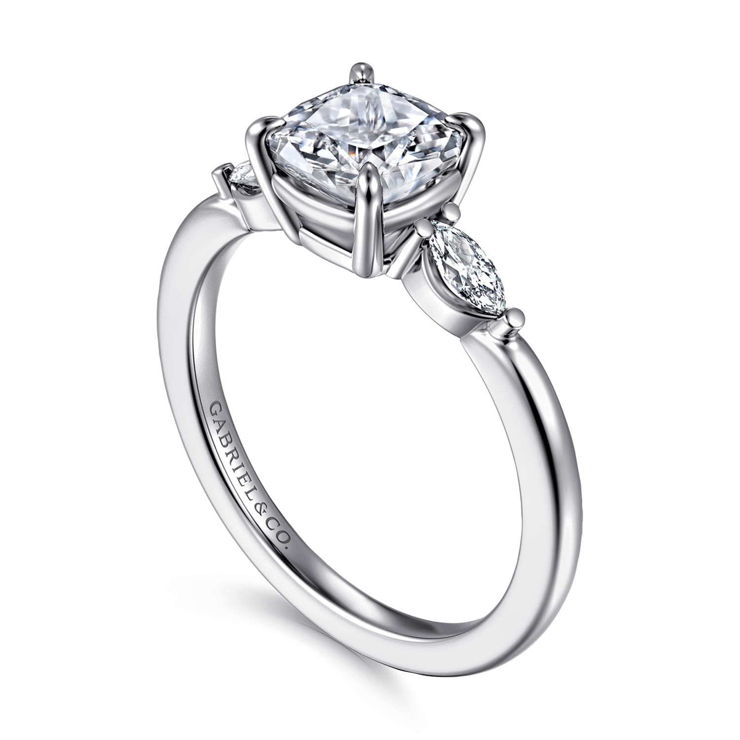 Dela - 14K White Gold Cushion Cut Three Stone Diamond Engagement Ring - 0.17 ct - Shot 3