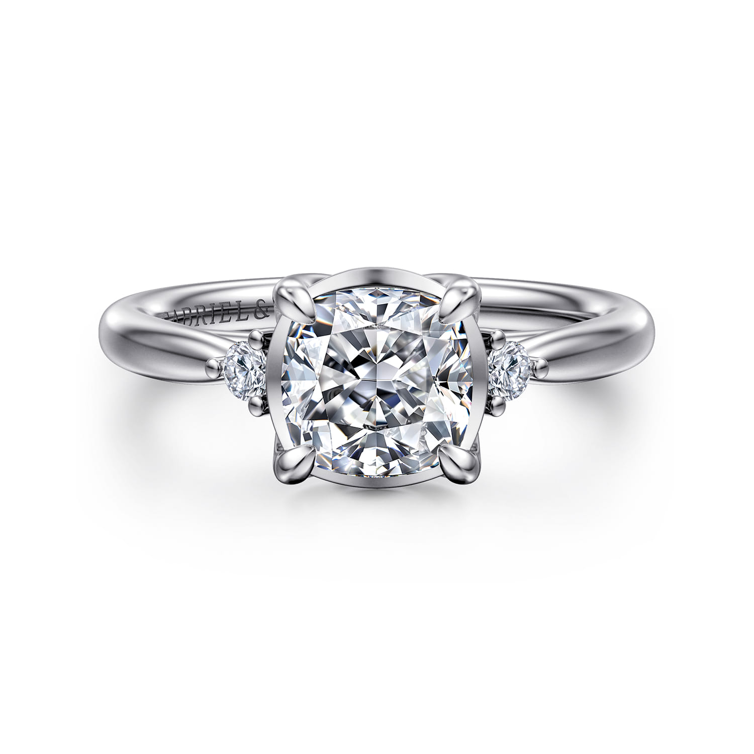 Blaise - 14K White Gold Cushion Cut Three Stone Diamond Engagement Ring - 0.08 ct - Shot 1