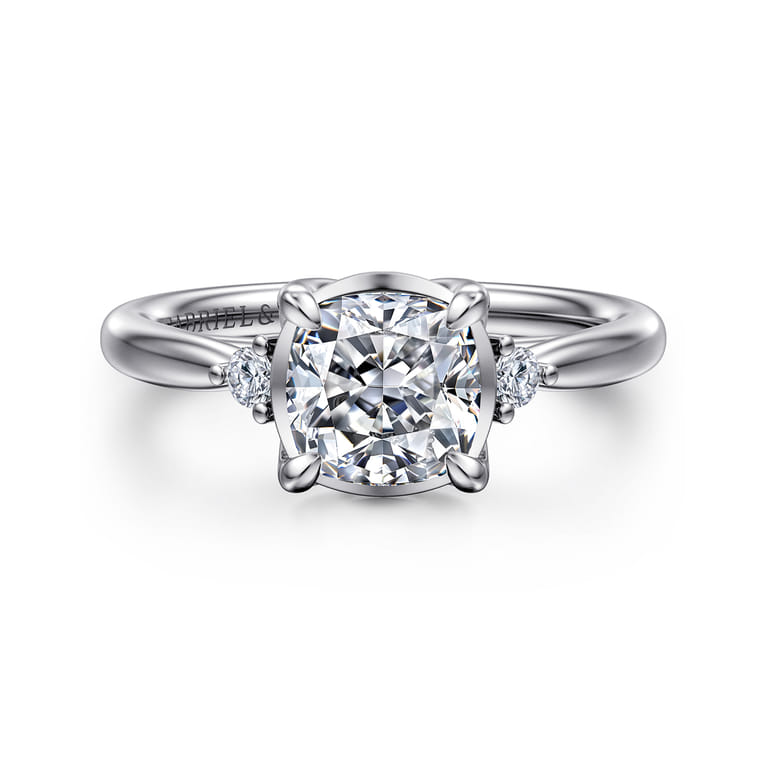 Blaise - 14K White Gold Cushion Cut Three Stone Diamond Engagement Ring - 0.08 ct - Shot 1