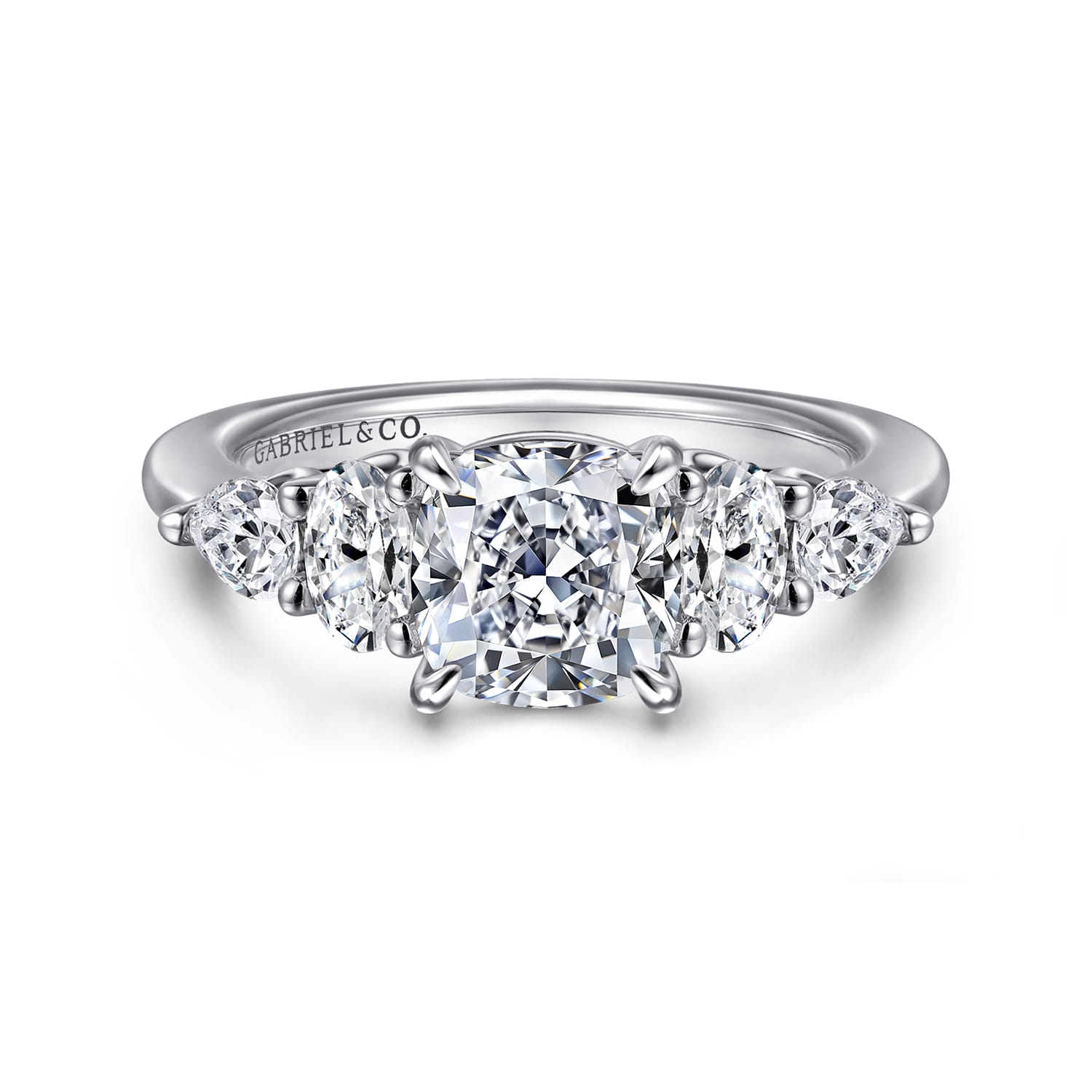 Estefani - 14K White Gold Cushion Cut Diamond Engagement Ring - 0.8 ct - Shot 1