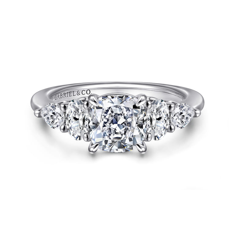 Estefani - 14K White Gold Cushion Cut Diamond Engagement Ring - 0.8 ct - Shot 1
