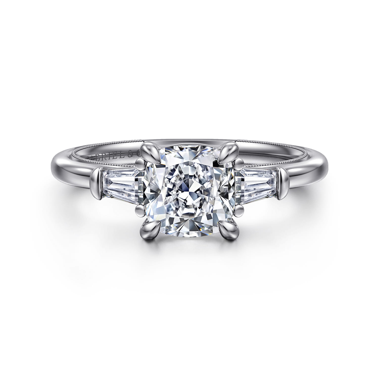 Louann - 14K White Gold Cushion Cut Three Stone Diamond Engagement Ring - 0.3 ct - Shot 1