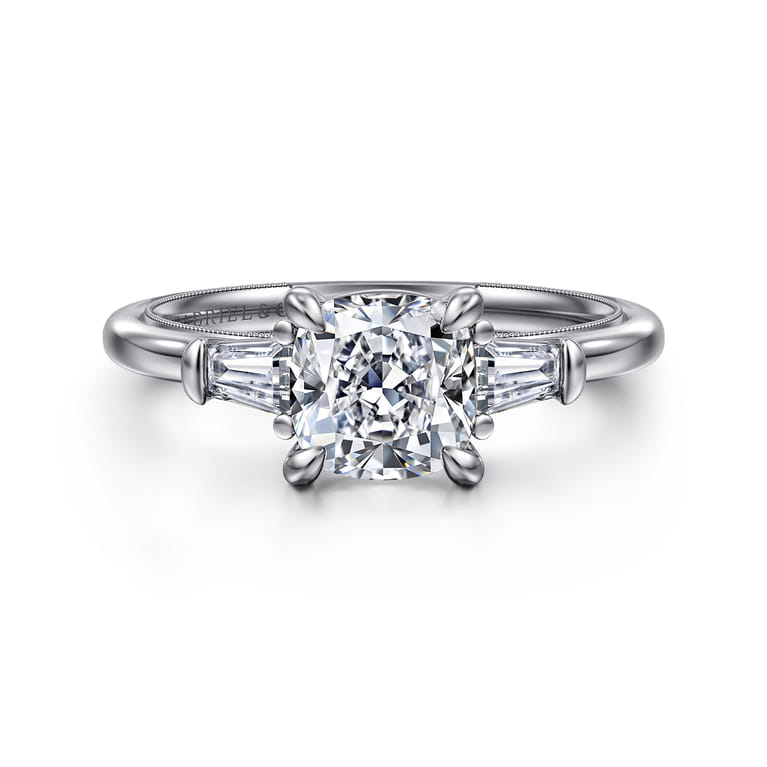 Louann - 14K White Gold Cushion Cut Three Stone Diamond Engagement Ring - 0.3 ct - Shot 1