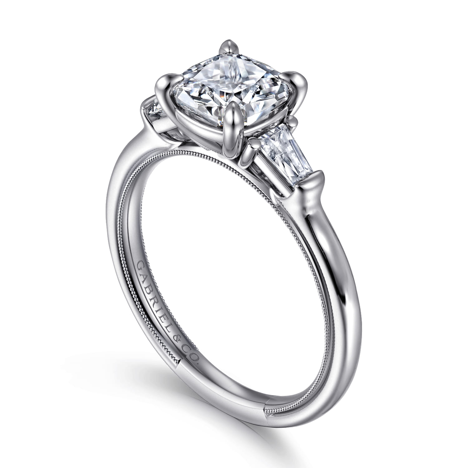 Louann - 14K White Gold Cushion Cut Three Stone Diamond Engagement Ring - 0.3 ct - Shot 3