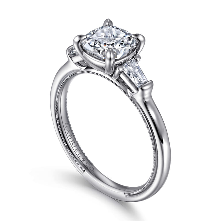 Louann - 14K White Gold Cushion Cut Three Stone Diamond Engagement Ring - 0.3 ct - Shot 3