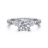 Reema - 14K White Gold Cushion Cut Three Stone Lotus Diamond Engagement Ring - 0.24 ct