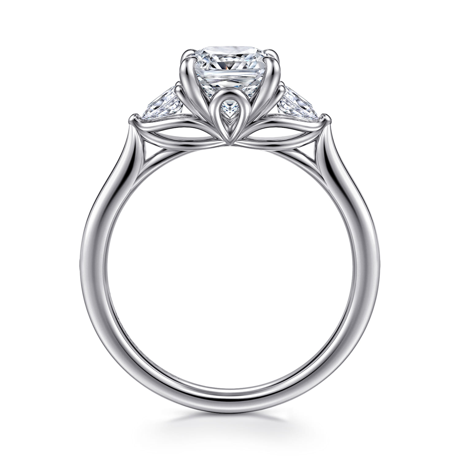 Reema - 14K White Gold Cushion Cut Three Stone Lotus Diamond Engagement Ring - 0.24 ct - Shot 2
