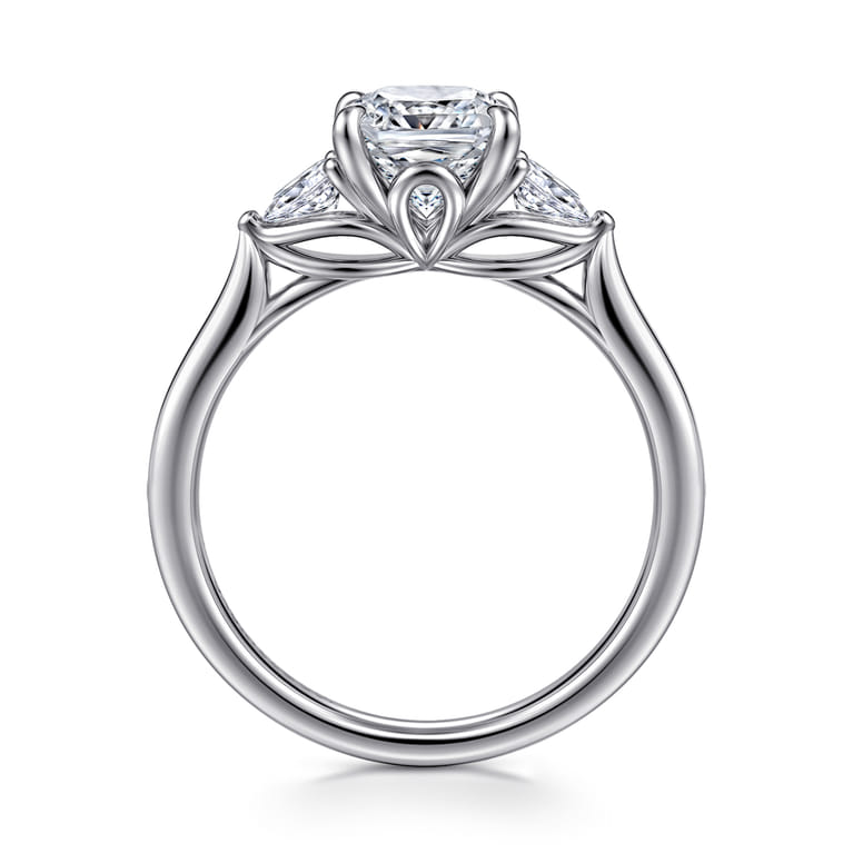 Reema - 14K White Gold Cushion Cut Three Stone Lotus Diamond Engagement Ring - 0.24 ct - Shot 2