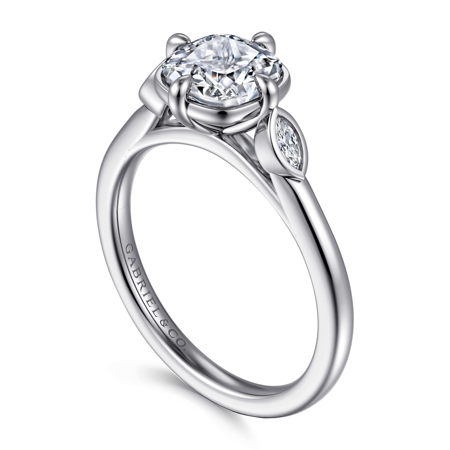 Charli - 14K White Gold Bezel Prong Cushion Cut Three Stone Diamond Engagement Ring - 0.1 ct - Shot 3