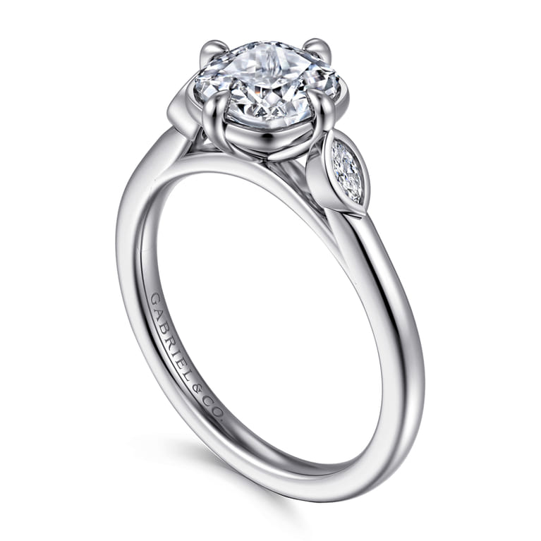 Charli - 14K White Gold Bezel Prong Cushion Cut Three Stone Diamond Engagement Ring - 0.1 ct - Shot 3
