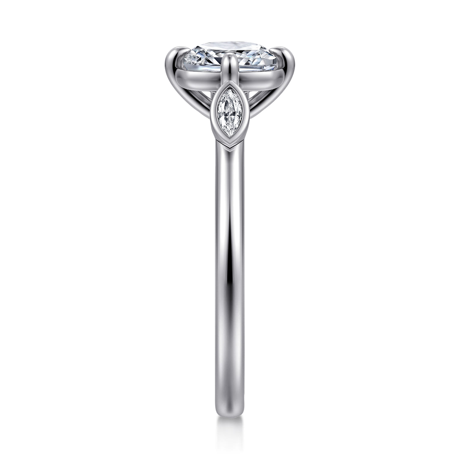 Charli - 14K White Gold Bezel Prong Cushion Cut Three Stone Diamond Engagement Ring - 0.1 ct - Shot 4