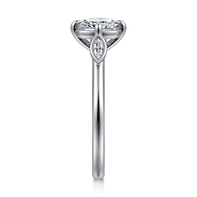 Charli - 14K White Gold Bezel Prong Cushion Cut Three Stone Diamond Engagement Ring - 0.1 ct - Shot 4