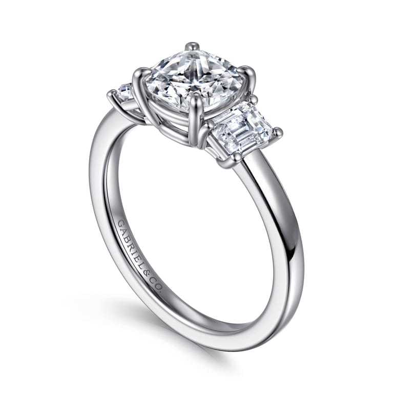 Stephi - 14K White Gold Cushion Cut Three Stone Diamond Engagement Ring - 0.6 ct - Shot 3