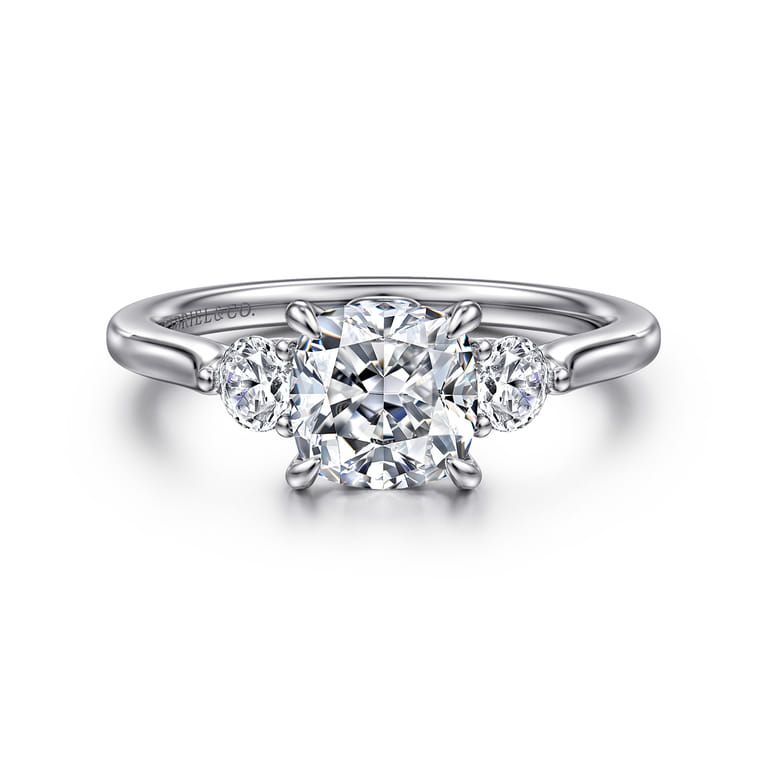 Madison - 14K White Gold Cushion Cut Three Stone Lotus Diamond Engagement Ring - 0.3 ct - Shot 1