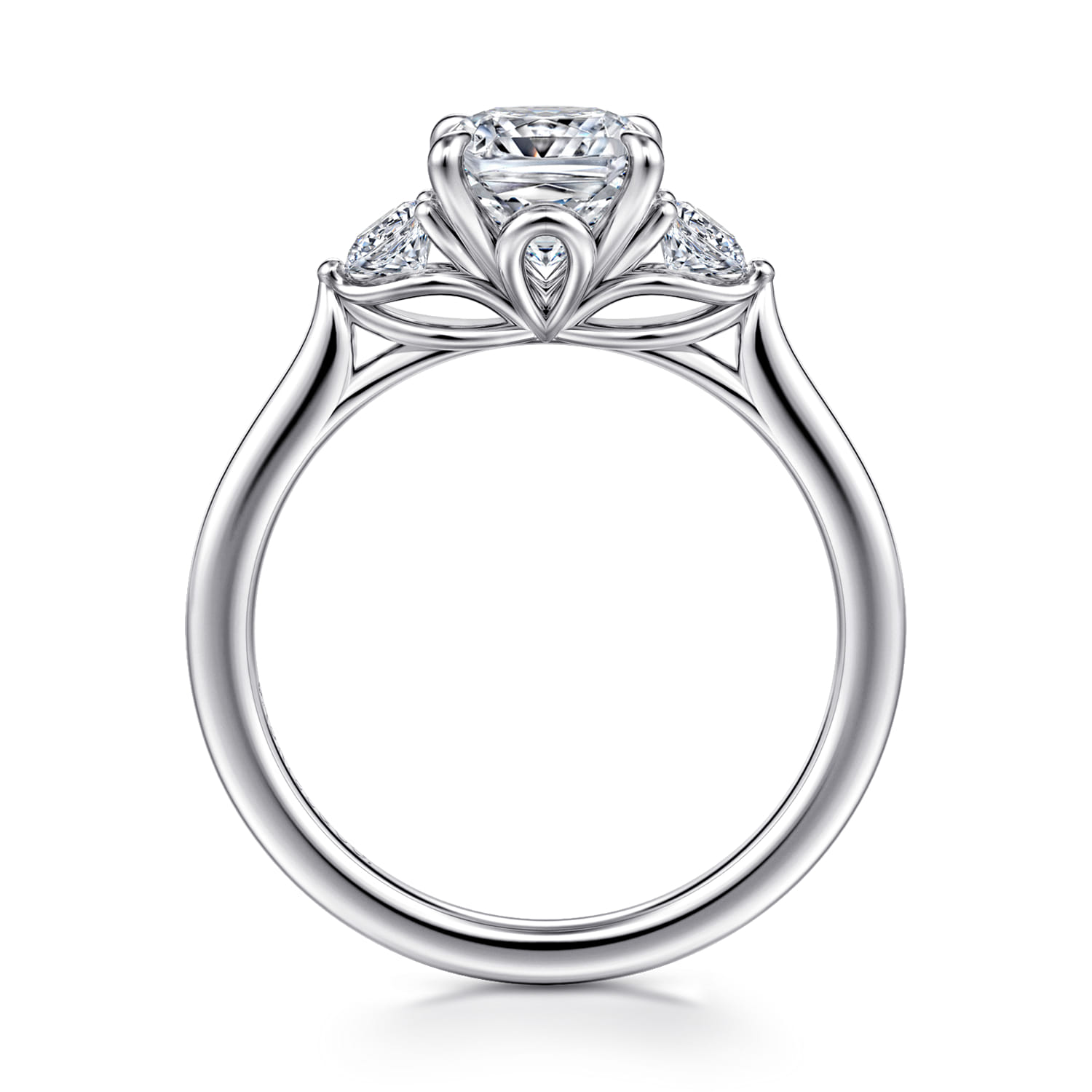 Madison - 14K White Gold Cushion Cut Three Stone Lotus Diamond Engagement Ring - 0.3 ct - Shot 2