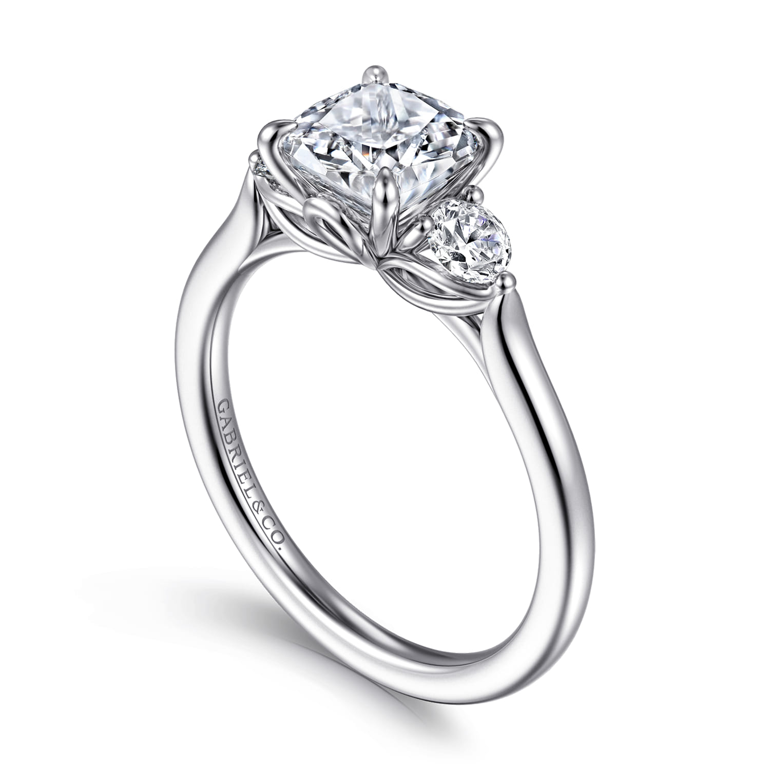 Madison - 14K White Gold Cushion Cut Three Stone Lotus Diamond Engagement Ring - 0.3 ct - Shot 3