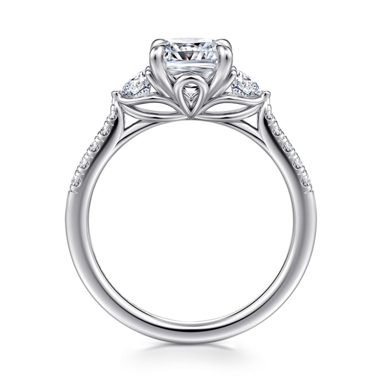 Moon - 14K White Gold Cushion Cut Three Stone Lotus Diamond Engagement Ring - 0.4 ct - Shot 2