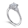 Moon - 14K White Gold Cushion Cut Three Stone Lotus Diamond Engagement Ring - 0.4 ct