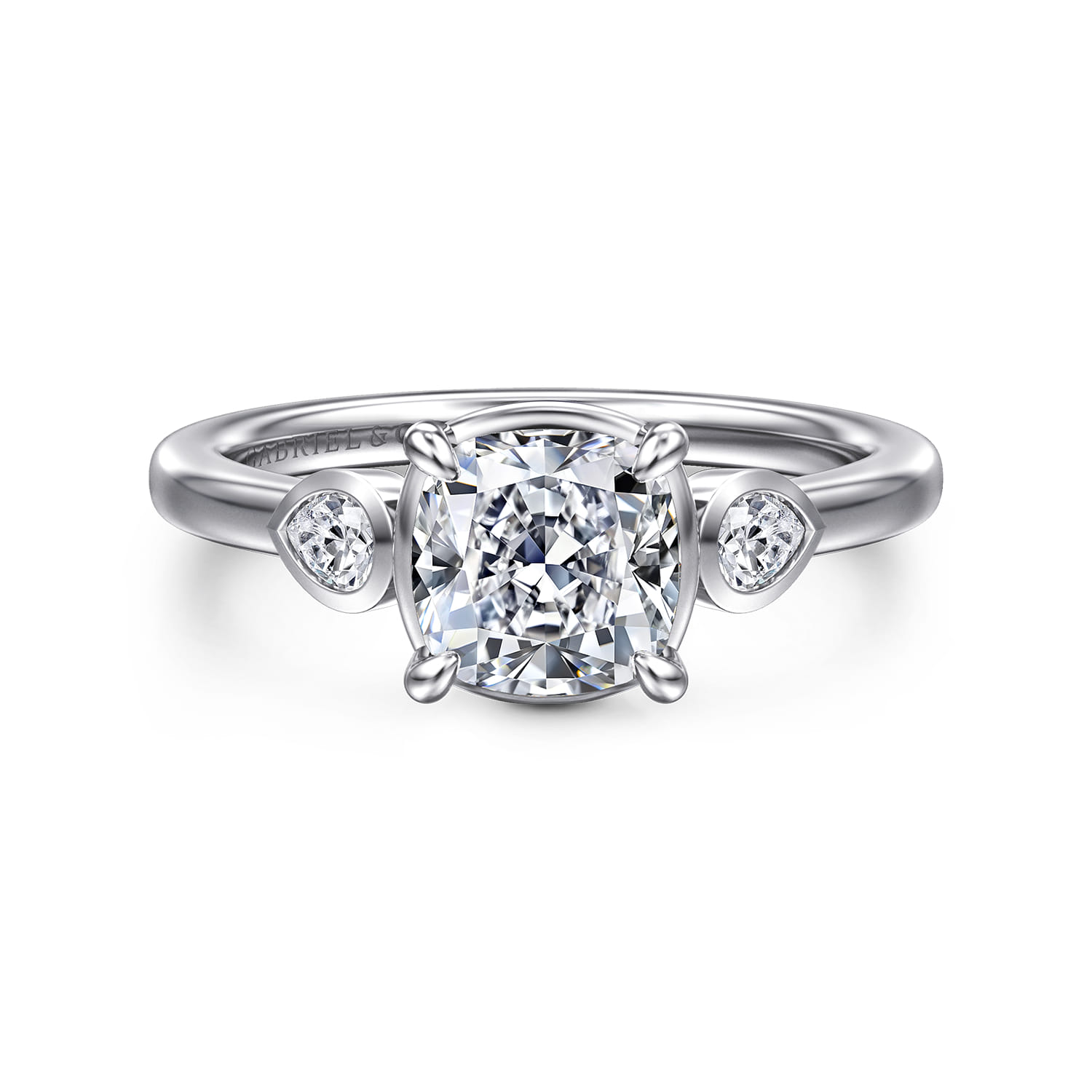 Ebony - 14K White Gold Cushion Cut Three Stone Diamond Engagement Ring - 0.19 ct - Shot 1