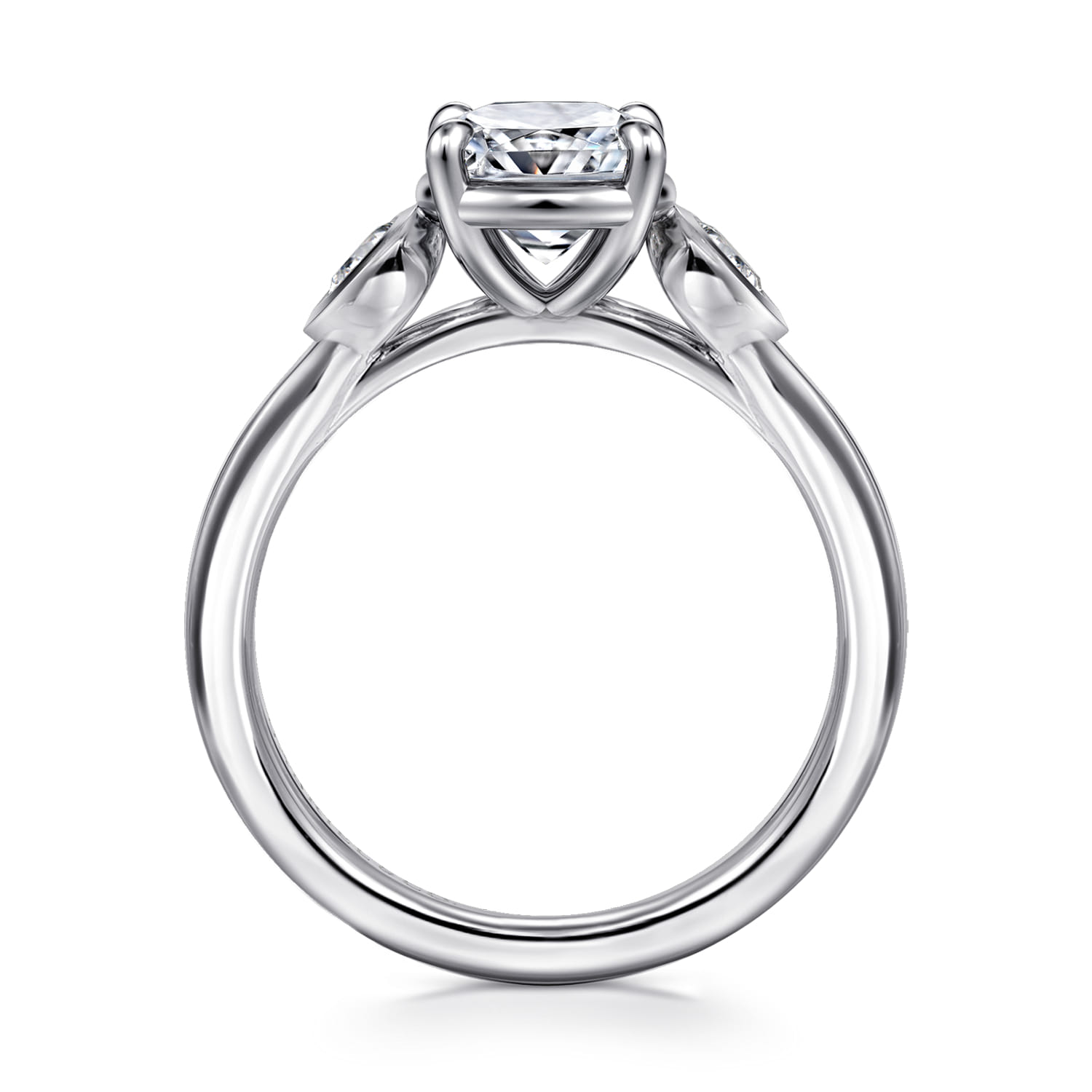Ebony - 14K White Gold Cushion Cut Three Stone Diamond Engagement Ring - 0.19 ct - Shot 2