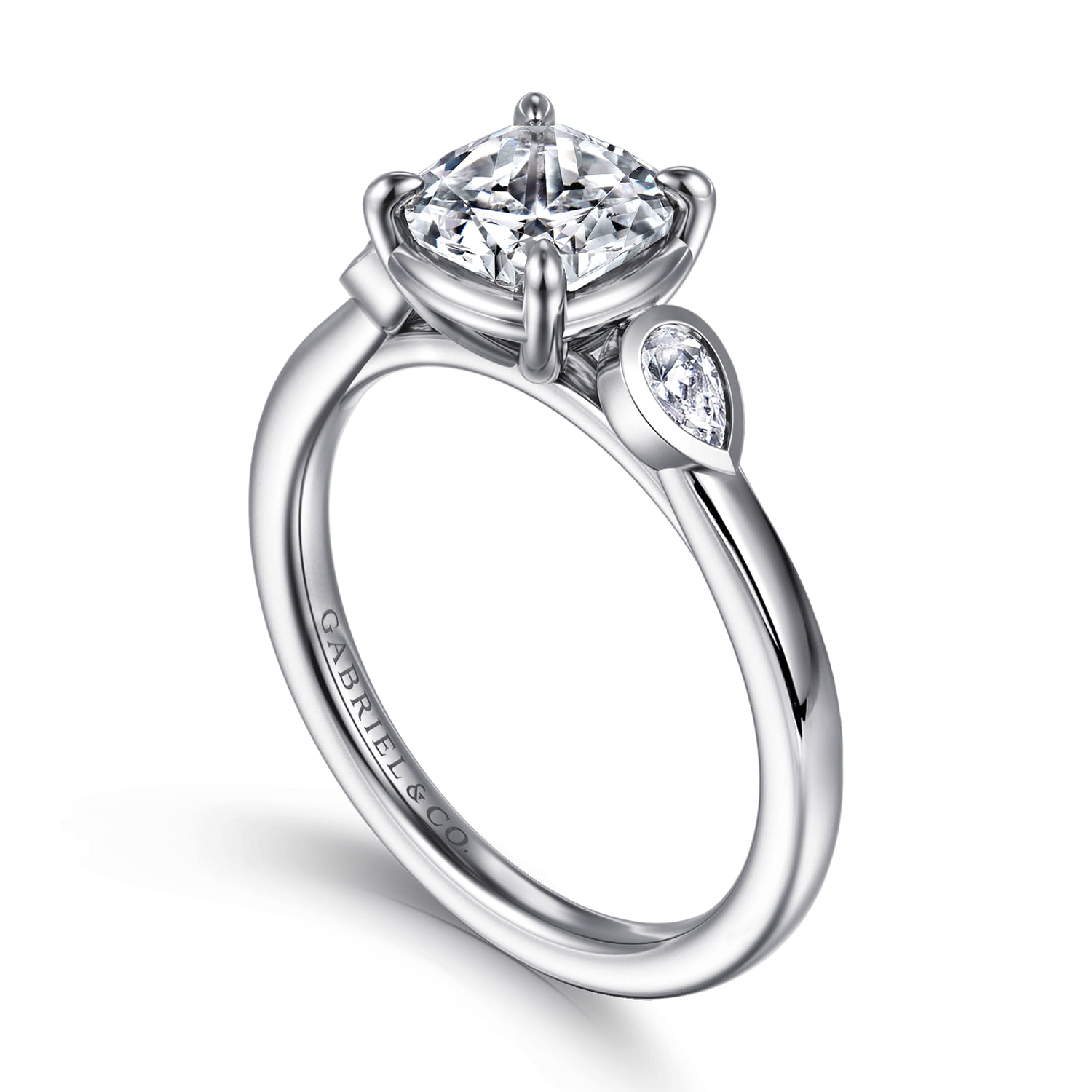 Ebony - 14K White Gold Cushion Cut Three Stone Diamond Engagement Ring - 0.19 ct - Shot 3