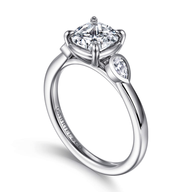 Ebony - 14K White Gold Cushion Cut Three Stone Diamond Engagement Ring - 0.19 ct - Shot 3