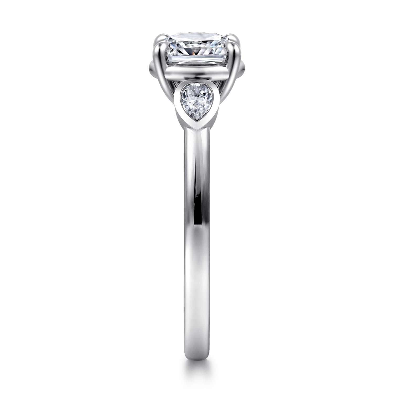 Ebony - 14K White Gold Cushion Cut Three Stone Diamond Engagement Ring - 0.19 ct - Shot 4