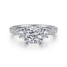 Dee - 14K White Gold Cushion Cut Three Stone Lotus Diamond Engagement Ring - 0.6 ct
