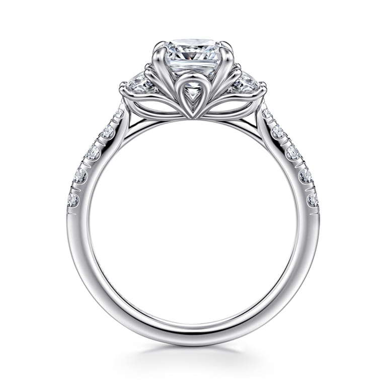 Dee - 14K White Gold Cushion Cut Three Stone Lotus Diamond Engagement Ring - 0.6 ct - Shot 2