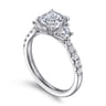 Dee - 14K White Gold Cushion Cut Three Stone Lotus Diamond Engagement Ring - 0.6 ct