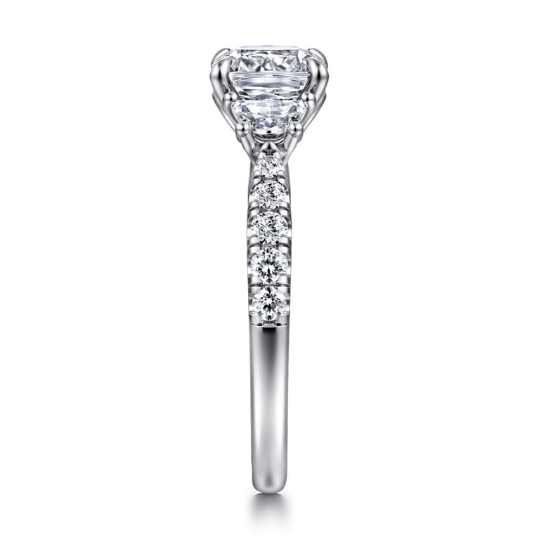 Dee - 14K White Gold Cushion Cut Three Stone Lotus Diamond Engagement Ring - 0.6 ct - Shot 4