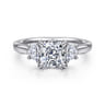 Devon - 14K White Gold Cushion Cut Three Stone Lotus Diamond Engagement Ring - 0.38 ct