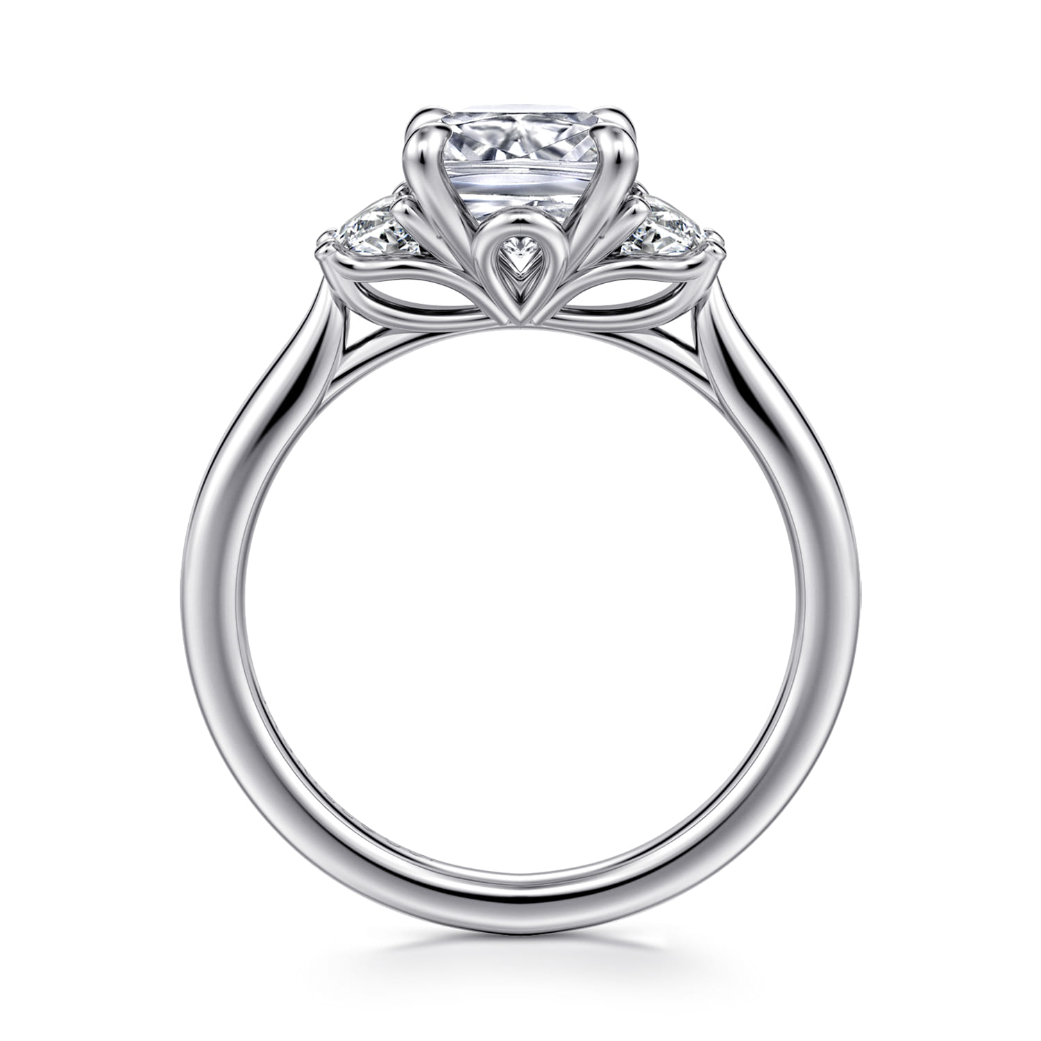 Devon - 14K White Gold Cushion Cut Three Stone Lotus Diamond Engagement Ring - 0.38 ct - Shot 2