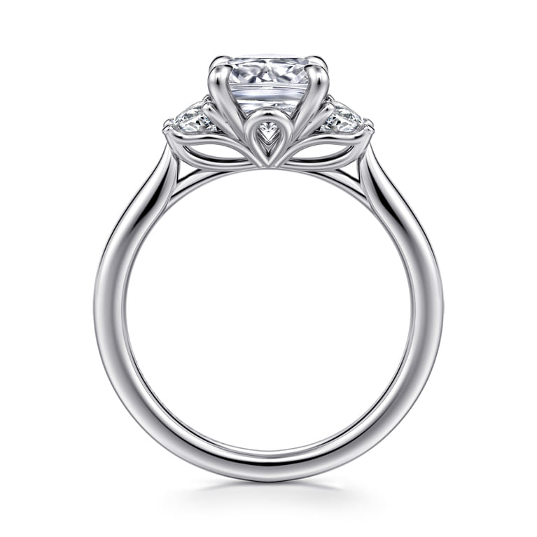 Devon - 14K White Gold Cushion Cut Three Stone Lotus Diamond Engagement Ring - 0.38 ct - Shot 2