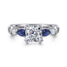 Carrie - 14K White Gold Cushion Cut Five Stone Sapphire and Diamond Engagement Ring - 0.1 ct