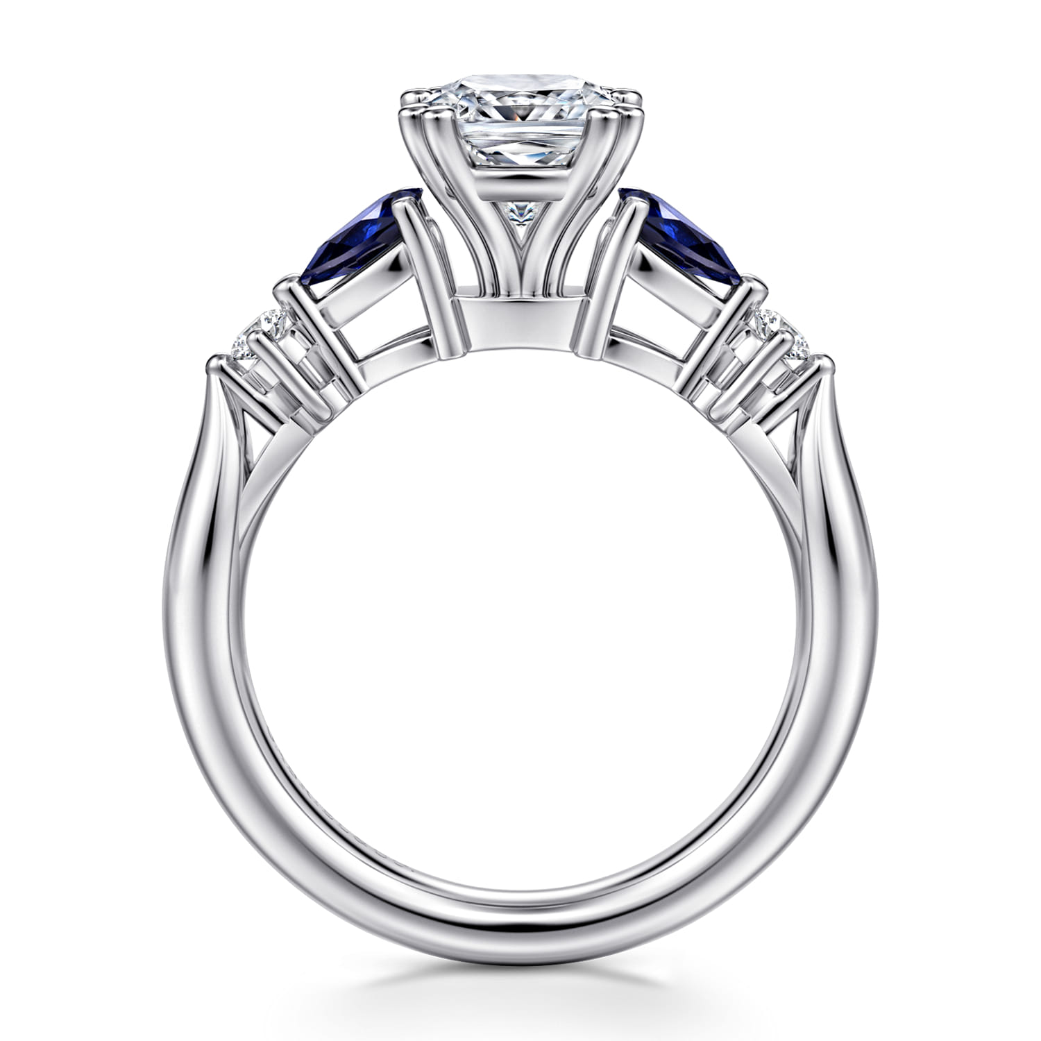 Carrie - 14K White Gold Cushion Cut Five Stone Sapphire and Diamond Engagement Ring - 0.1 ct - Shot 2
