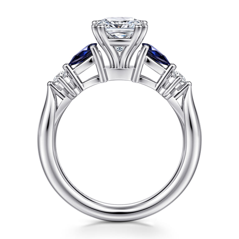 Carrie - 14K White Gold Cushion Cut Five Stone Sapphire and Diamond Engagement Ring - 0.1 ct - Shot 2
