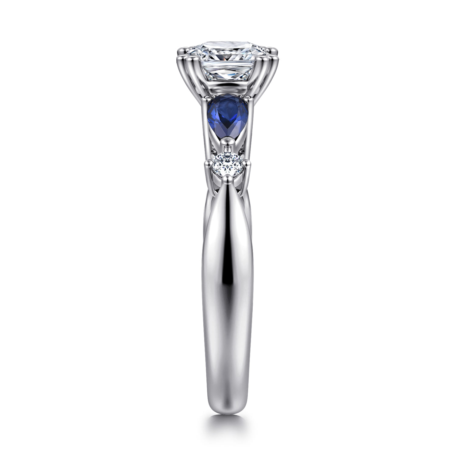 Carrie - 14K White Gold Cushion Cut Five Stone Sapphire and Diamond Engagement Ring - 0.1 ct - Shot 4