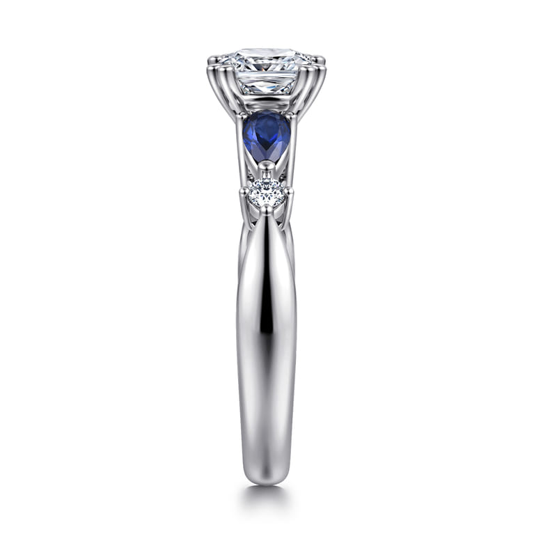Carrie - 14K White Gold Cushion Cut Five Stone Sapphire and Diamond Engagement Ring - 0.1 ct - Shot 4