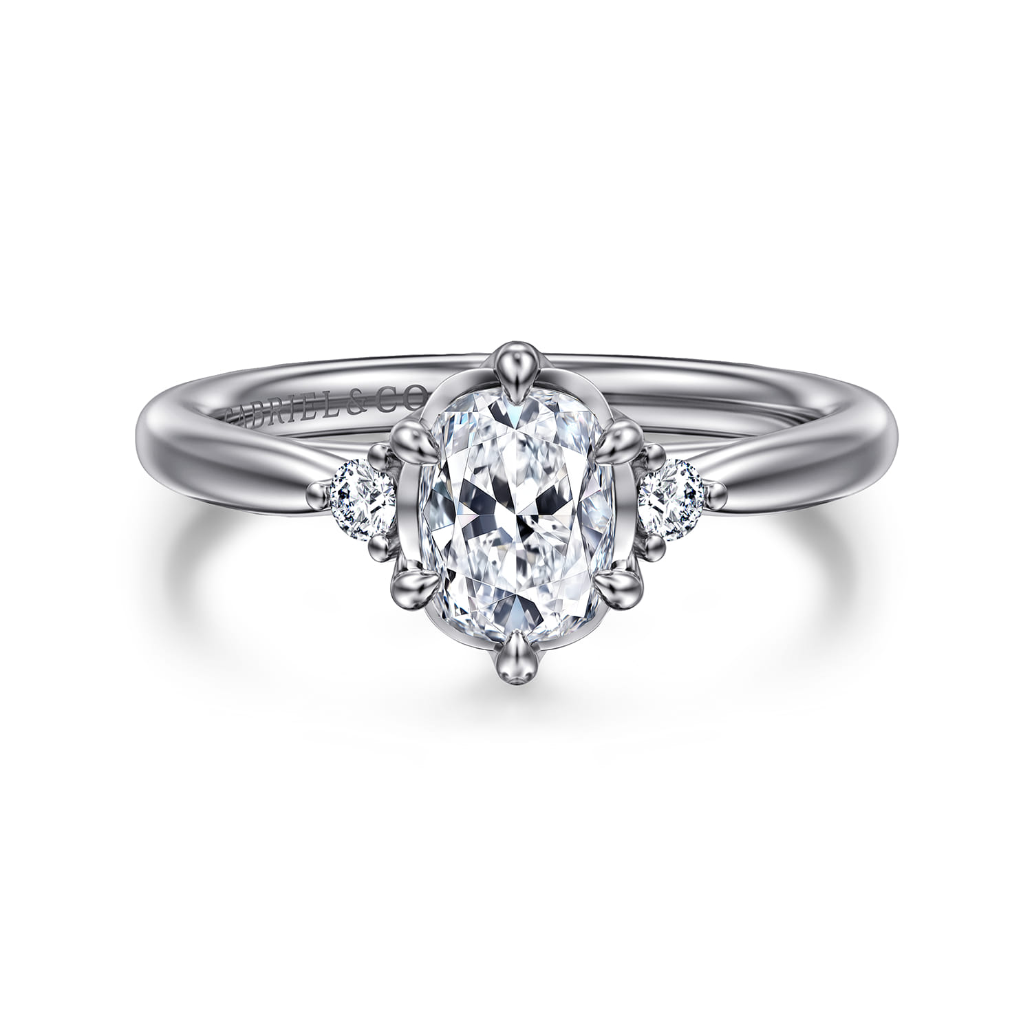 Blaise - 14K White Gold Elongated Cushion Three Stone Diamond Engagement Ring - 0.08 ct - Shot 1