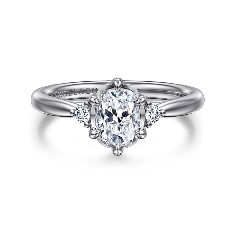 Blaise - 14K White Gold Elongated Cushion Three Stone Diamond Engagement Ring - 0.08 ct - Shot 1